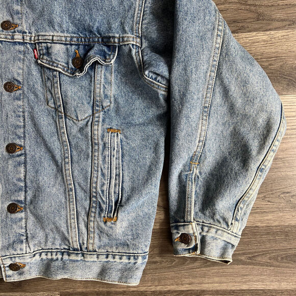 VTG Levi's Trucker Jacket Men's Small Aztec Southwest Lined Blue Denim Jean 1990 - Picture 4 of 16